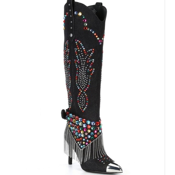 Gianni Bini Katrin Rainbow Rhinestone Fringe Bandana OTK Boots Size 10 - Picture 1 of 10